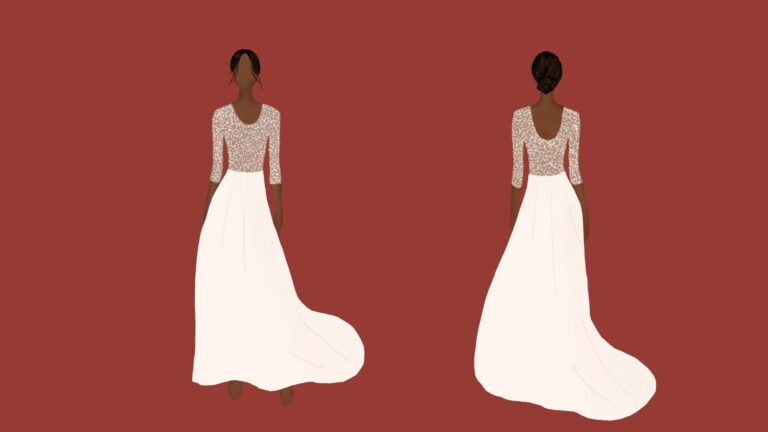 dessin de robe de mariée adaptée à la morphologie